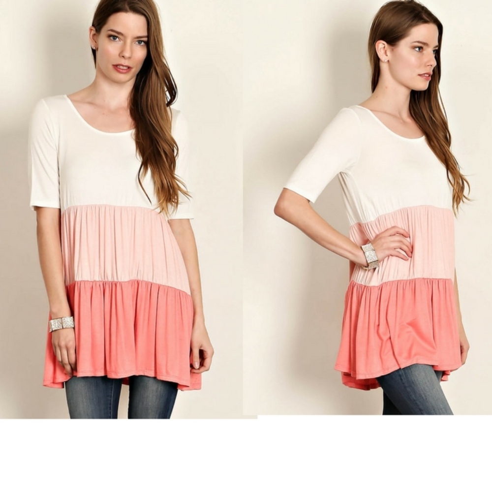 CLOSET CLEAR OUT Ivory/Coral Color Block Tunic